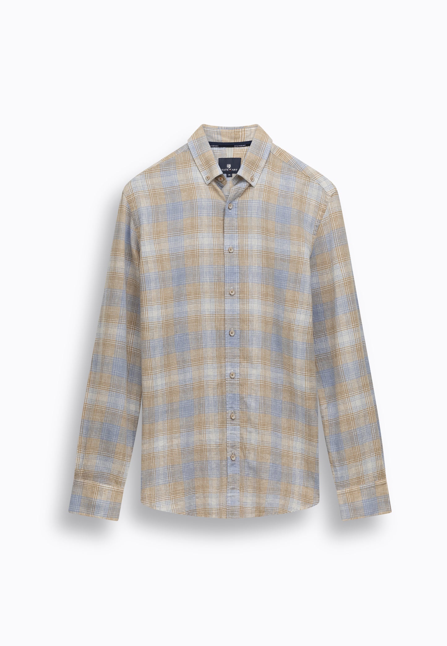 Beige checkered cotton linnen regular fit shirt State of Art - 16164/1653