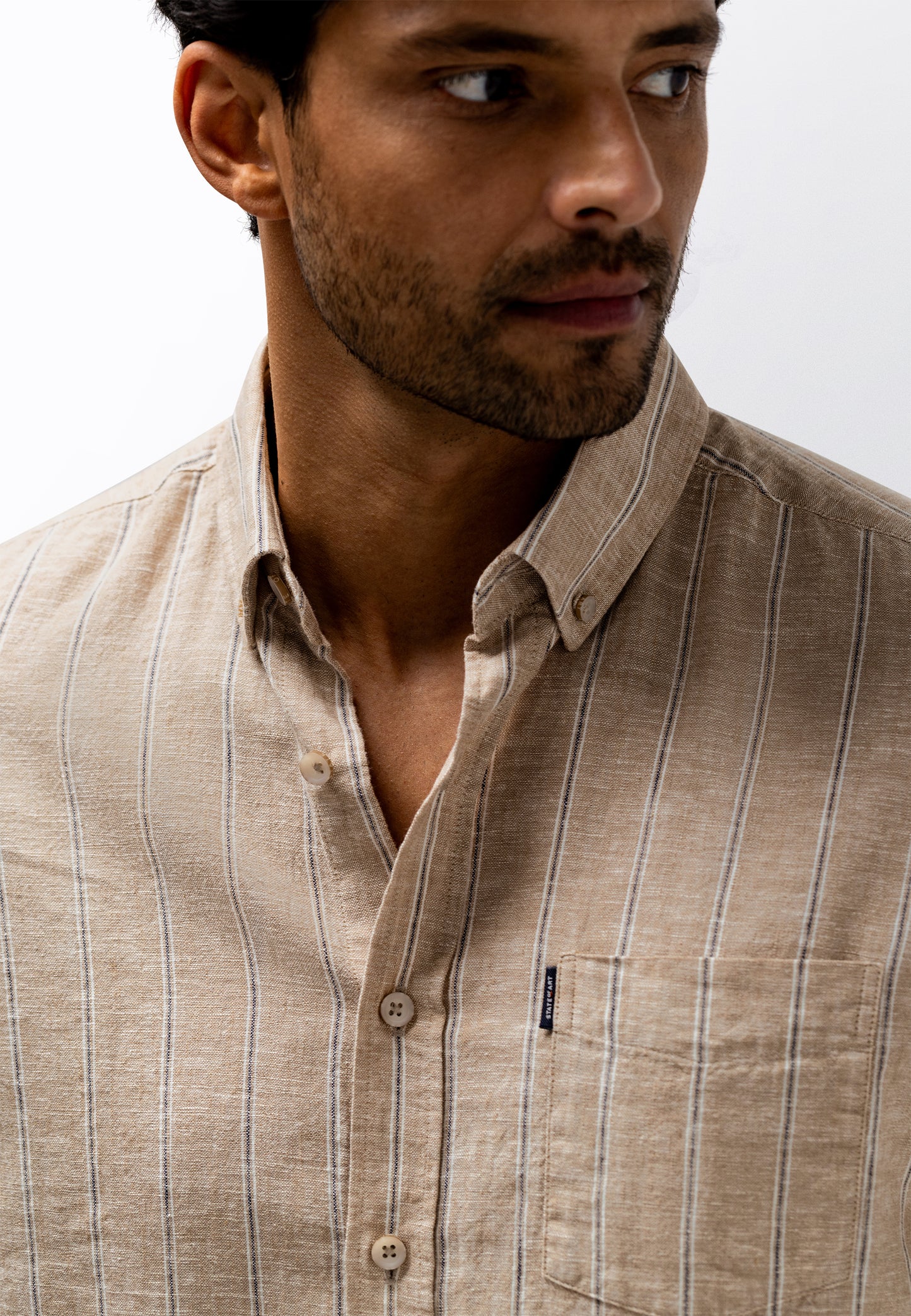 Beige striped cotton-linnen regular fit shirt State of Art - 16160/1658
