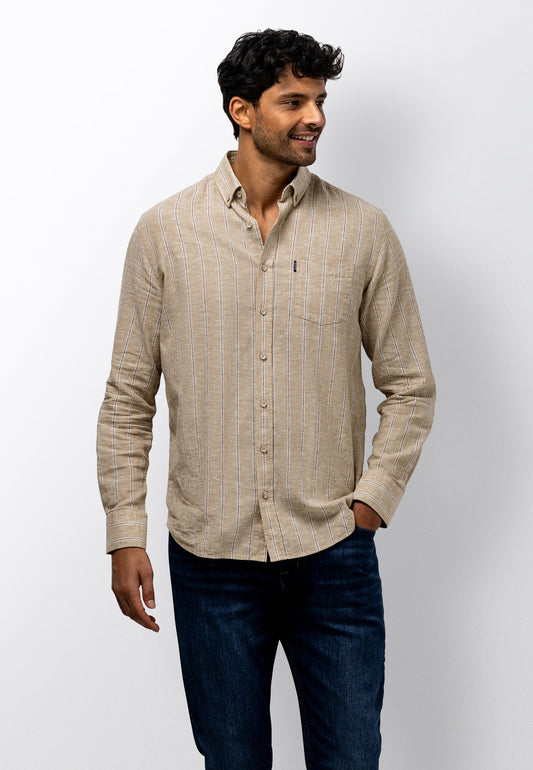 Beige striped cotton-linnen regular fit shirt State of Art - 16160/1658