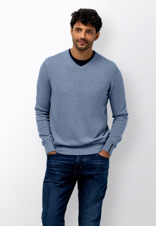 Light blue cotton V-neck pullover State of Art - 16003/5300