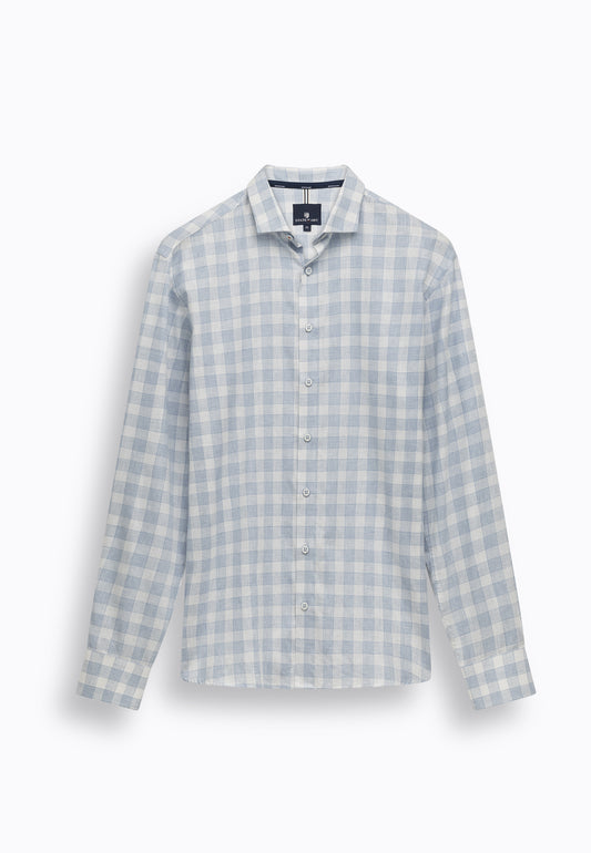 Blauw geruit katoenen linnen regular fit overhemd State of Art - 16300/5311