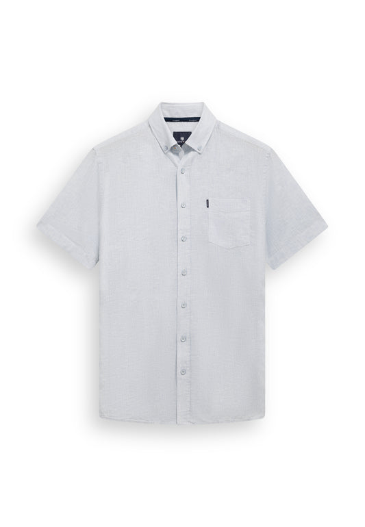 Blue striped cotton linnen short sleeve regular fit shirt State of Art - 16163/5311