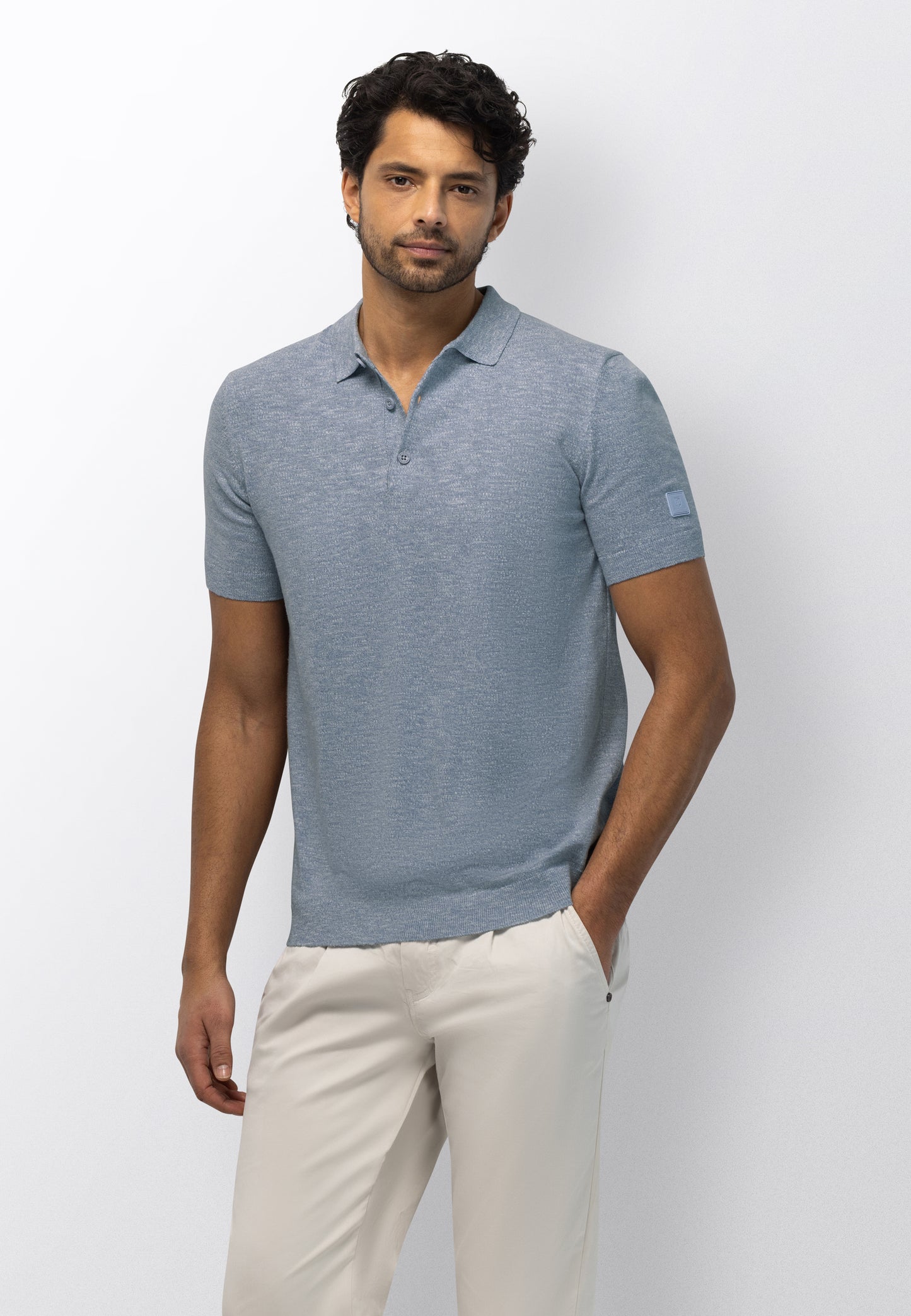 Blauwe katoenen polo met structuur State of Art - 16106/5311