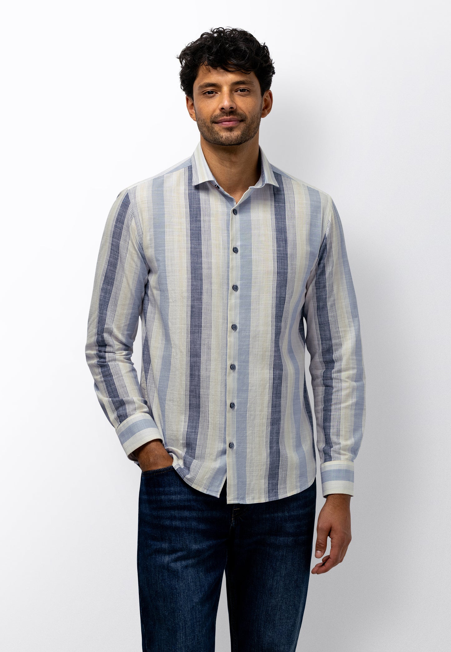 Blue striped cotton regular fit shirt State of Art - 16292/5356