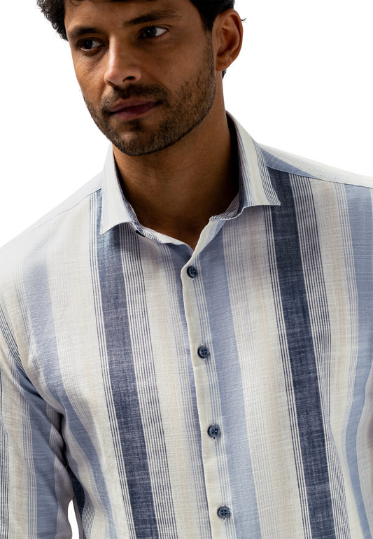 Blauw gestreept katoenen regular fit overhemd State of Art - 16292/5356