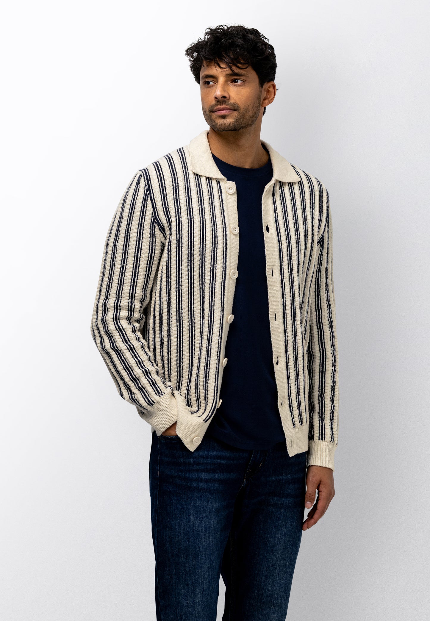 Ecru striped cotton cardigan State of Art - 16118/5814