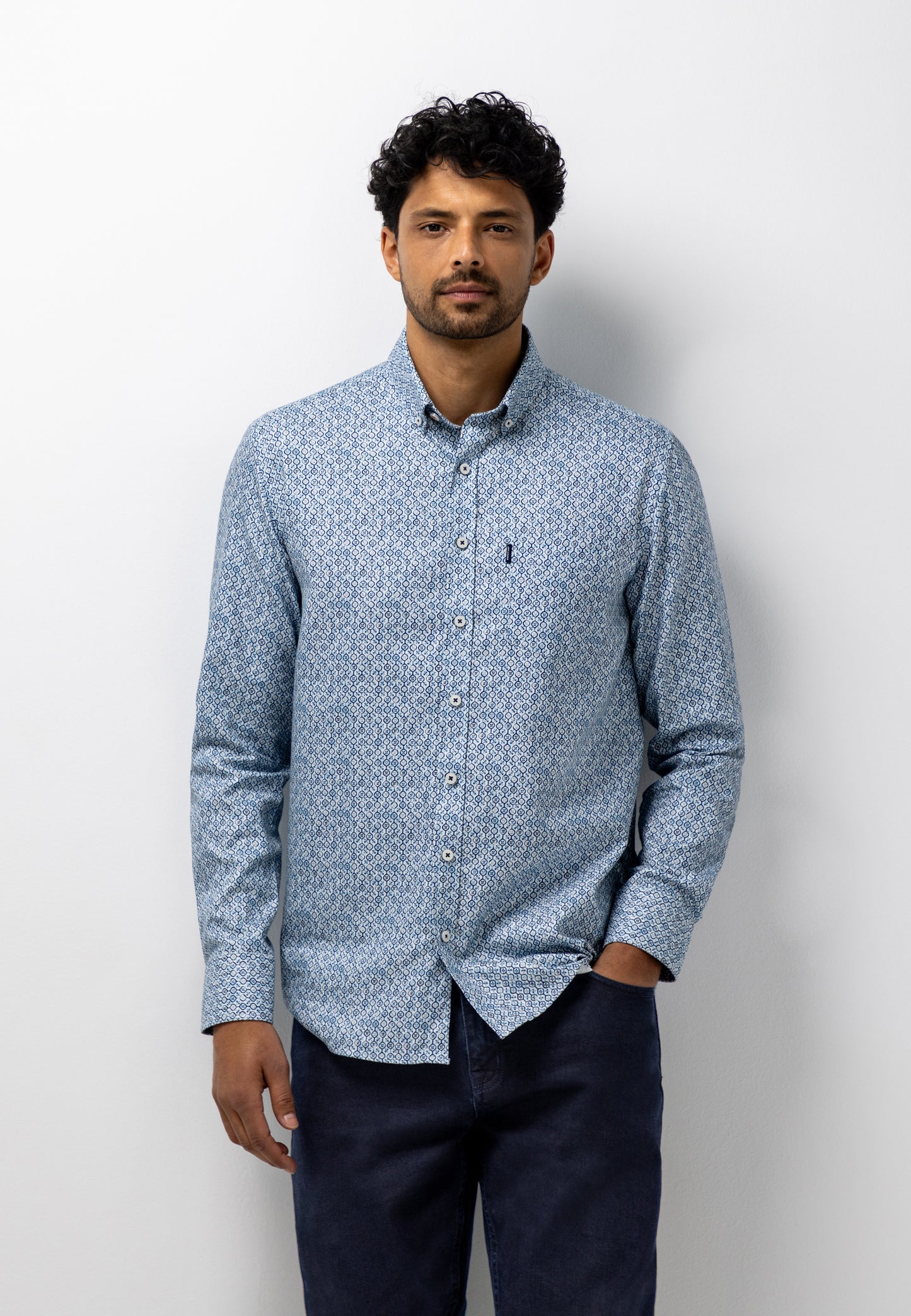 Blauw katoenen regular fit overhemd met print State of Art - 26218/5659