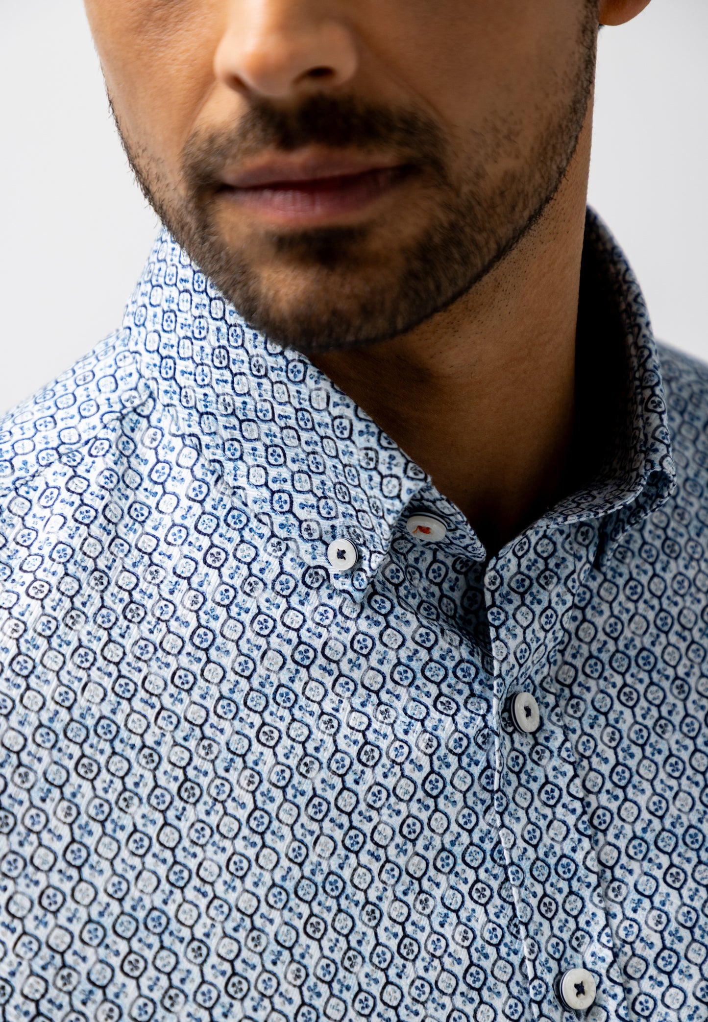Blauw katoenen regular fit overhemd met print State of Art - 26218/5659