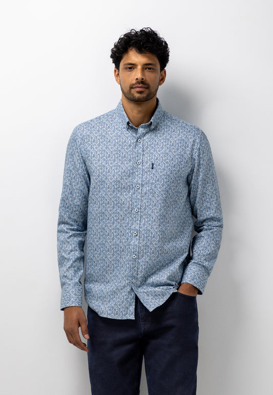 Blauw katoenen regular fit overhemd met print State of Art - 26218/5659