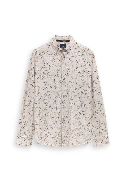 Beige cotton regular fit shirt with print State of Art - 16198/1642