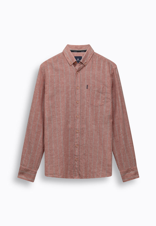 Red striped cotton-linnen regular fit shirt State of Art - 16160/4298
