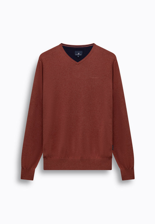 Red cotton V-neck pullover State of Art - 16003/4800