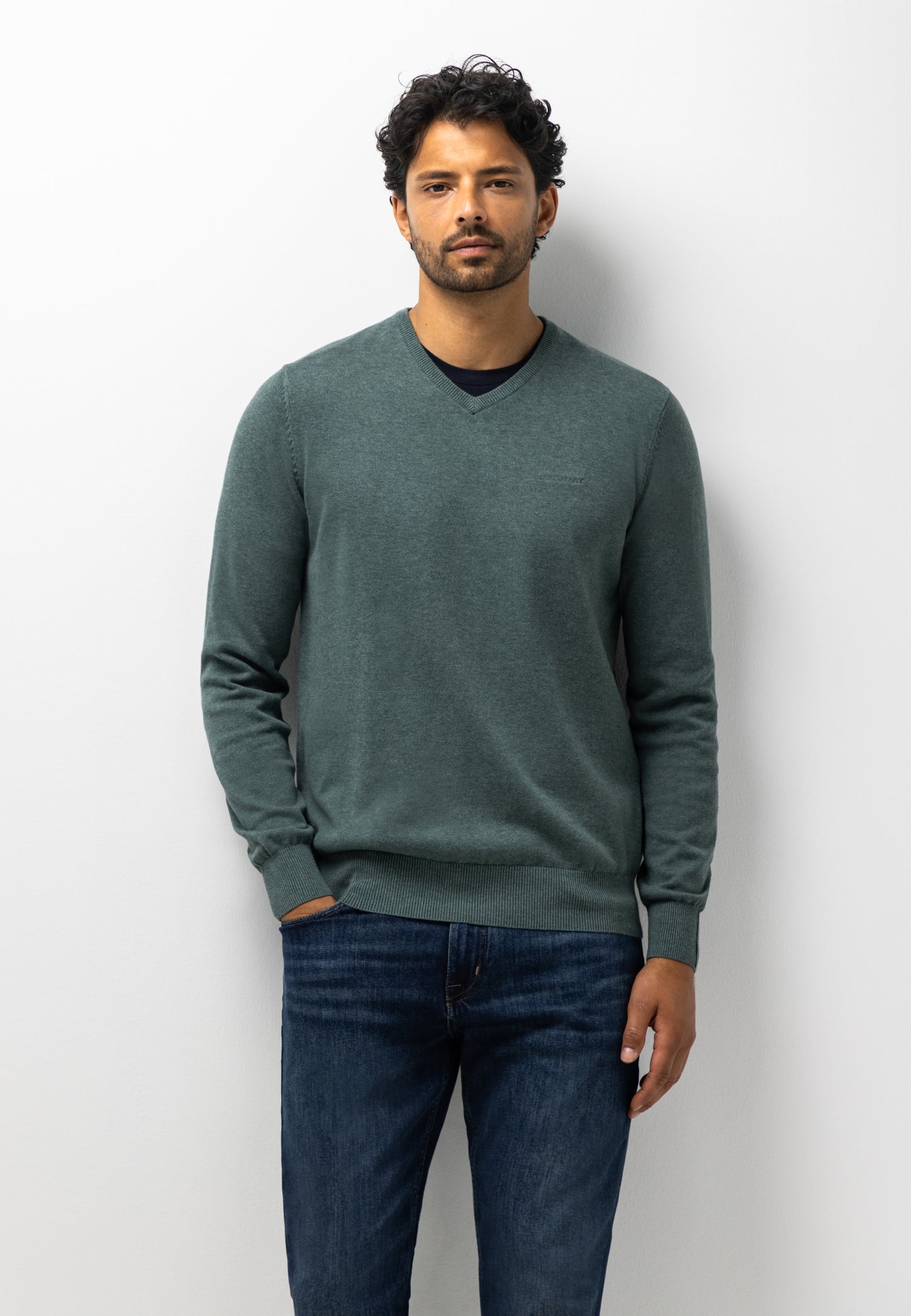 Groene katoenen V-hals pullover State of Art - 26003/3600