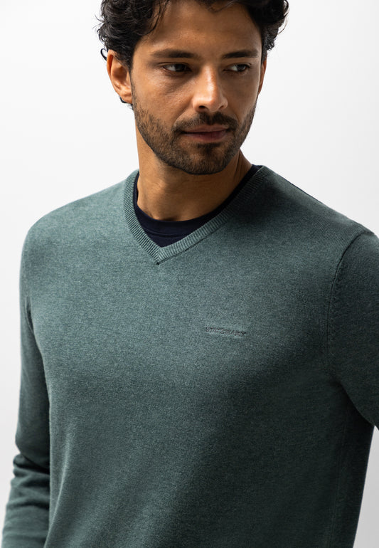 Green cotton V-neck pullover State of Art - 26003/3600
