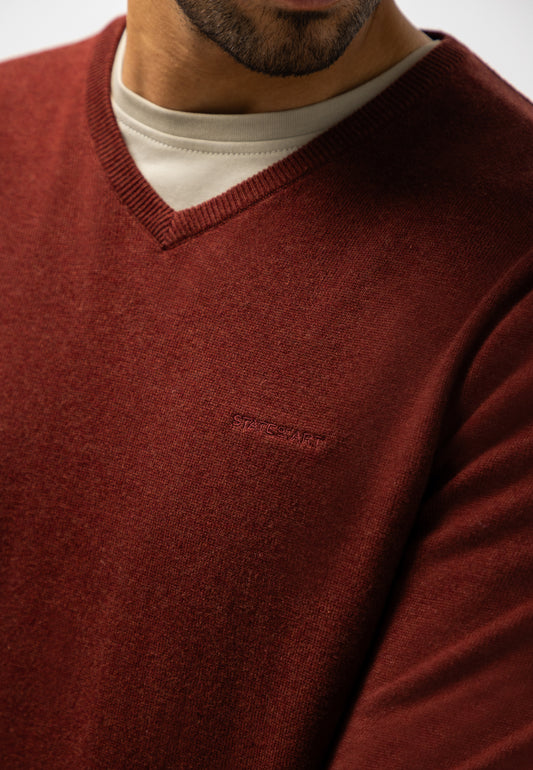 Burgundy cotton V-neck pullover State of Art - 26003/4200