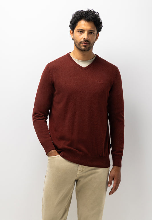 Burgundy cotton V-neck pullover State of Art - 26003/4200