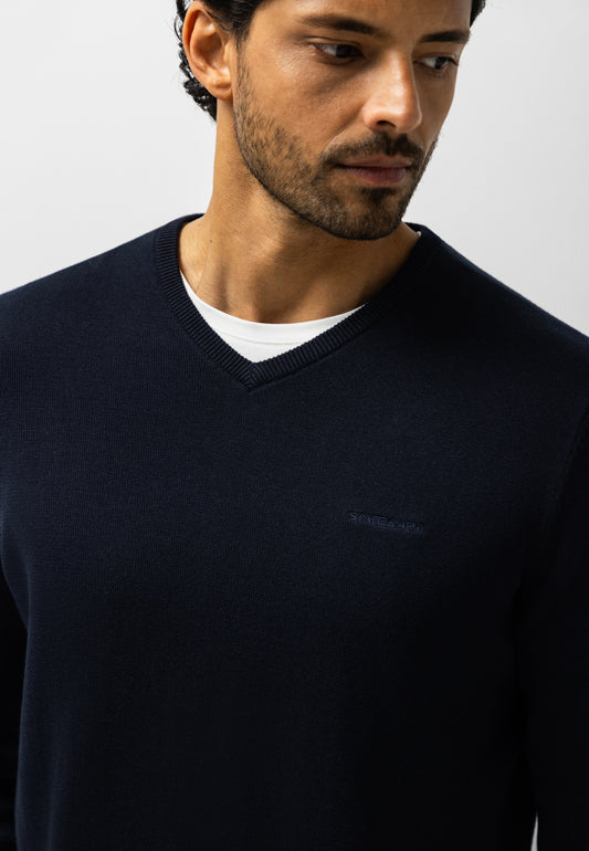 Navy katoenen V-hals pullover State of Art - 26003/5900
