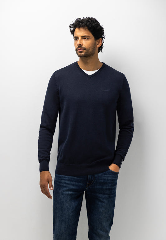 Navy katoenen V-hals pullover State of Art - 26003/5900