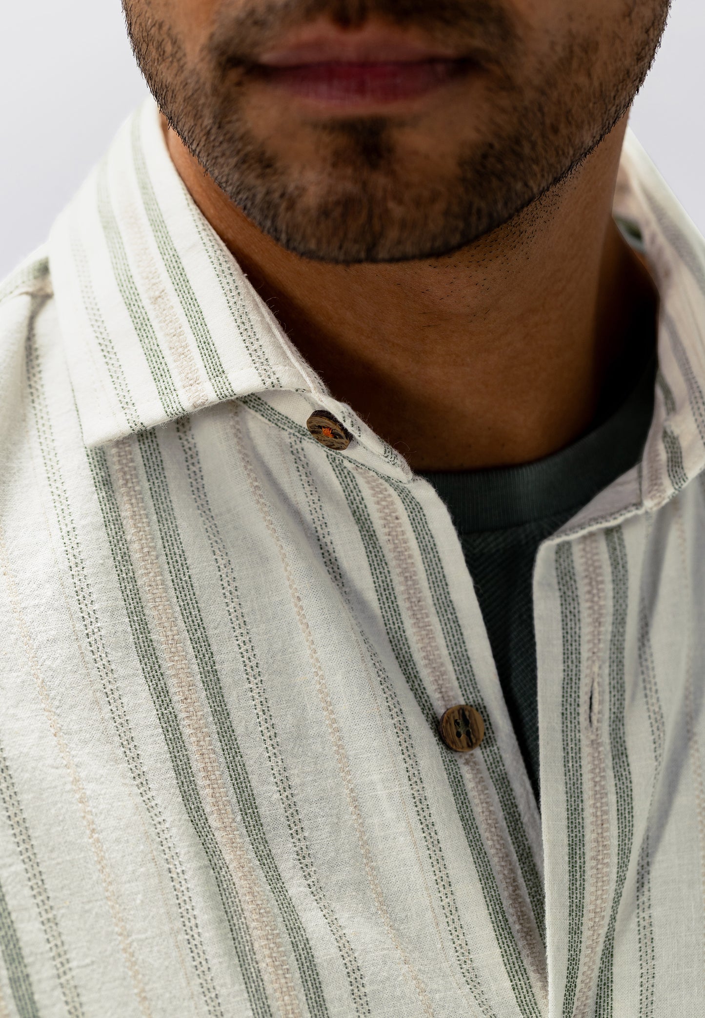 Green striped cotton regular fit shirt State of Art - 16216/1134