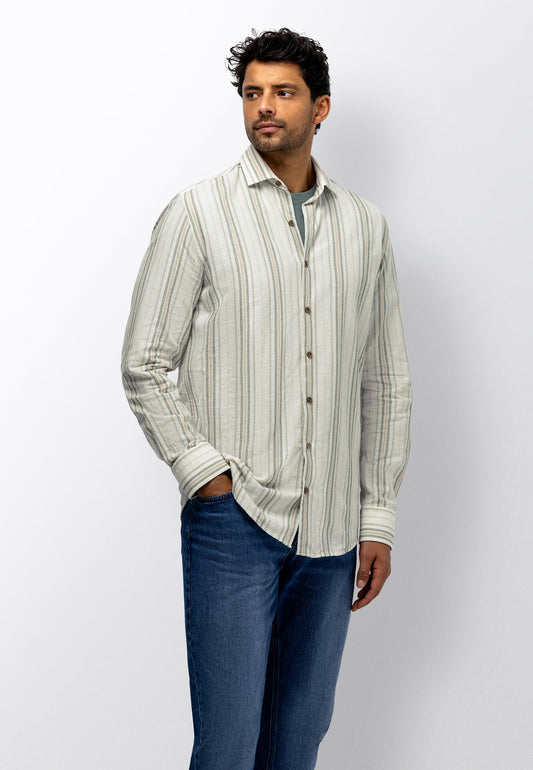 Green striped cotton regular fit shirt State of Art - 16216/1134