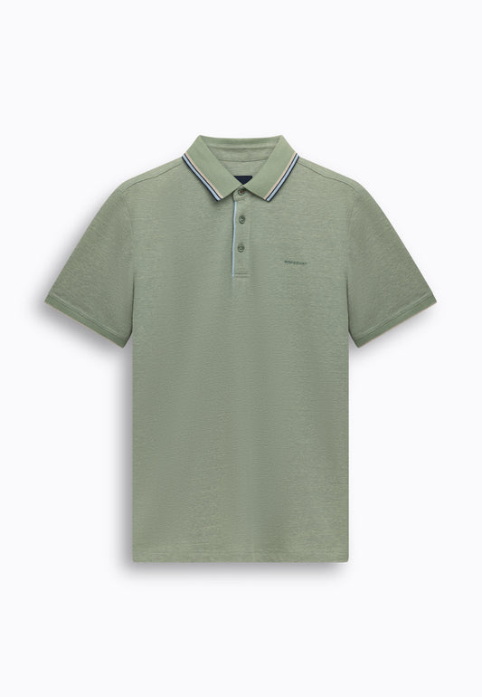 Groene katoenen linnen regular fit polo State of Art - 16438/3431