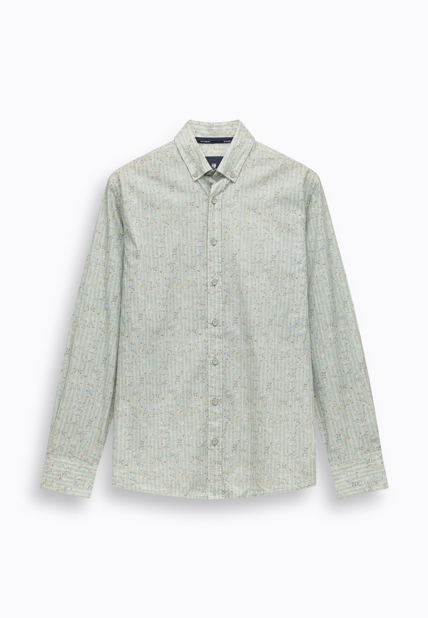 Green striped cotton regular fit shirt with print State of Art - 16178/3451