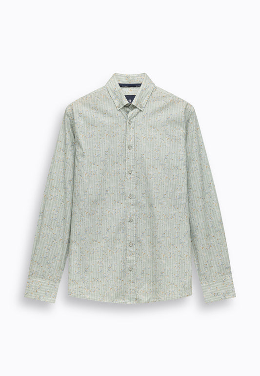 Green striped cotton regular fit shirt with print State of Art - 16178/3451