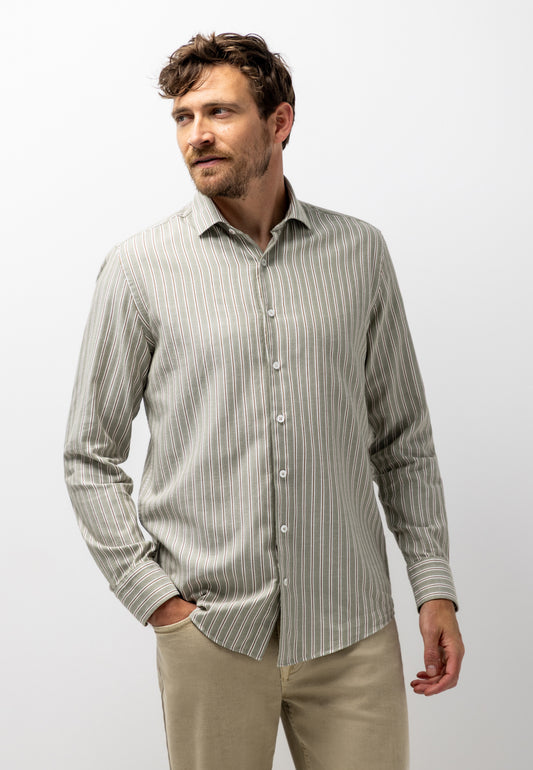 Groen gestreept katoenen regular fit overhemd State of Art - 26247/3784