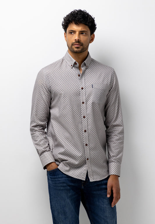 Brown dotted cotton regular fit shirt State of Art - 26255/8784