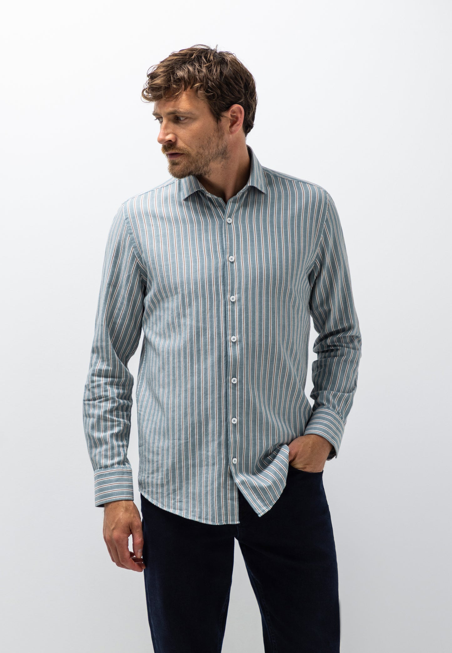 Grey striped cotton regular fit shirt State of Art - 26247/3688