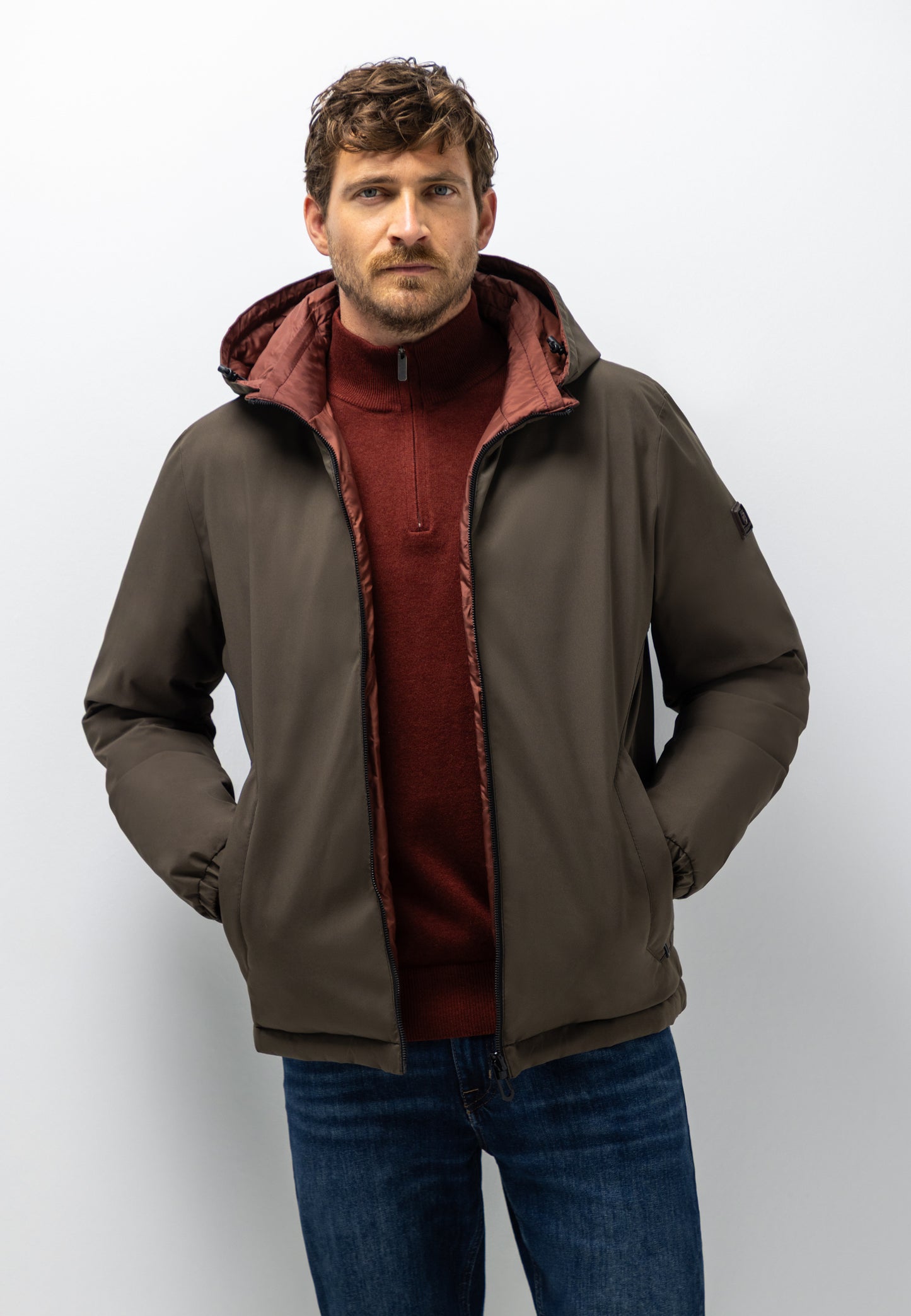 Brown reversible outdoor jacket with detachable hood State of Art - 25859/8942