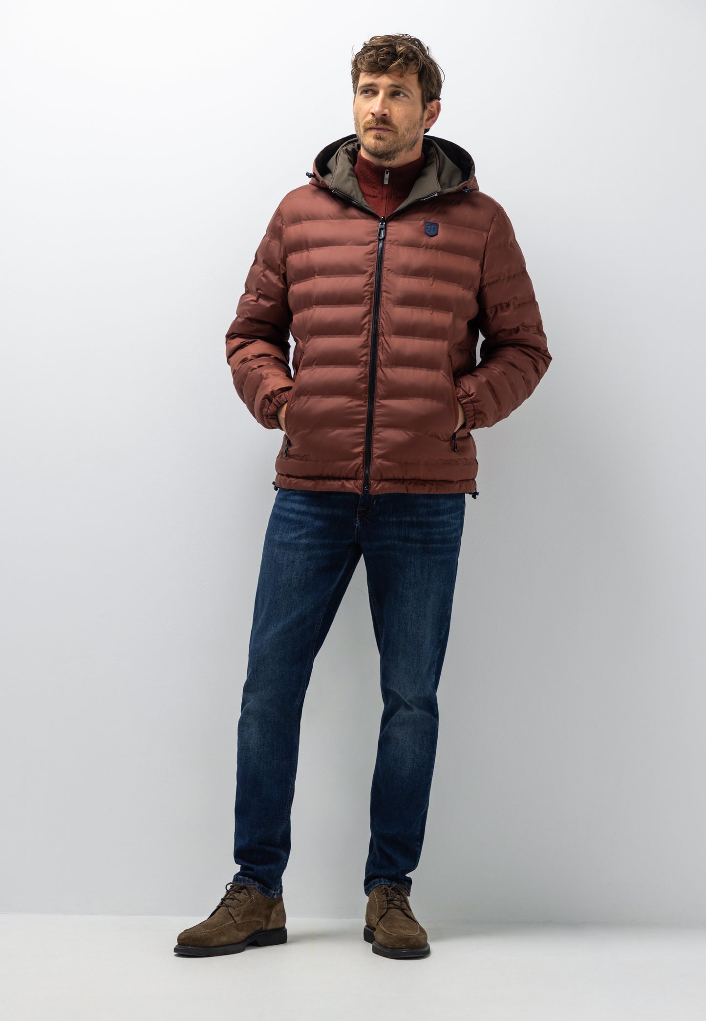 Brown reversible outdoor jacket with detachable hood State of Art - 25859/8942