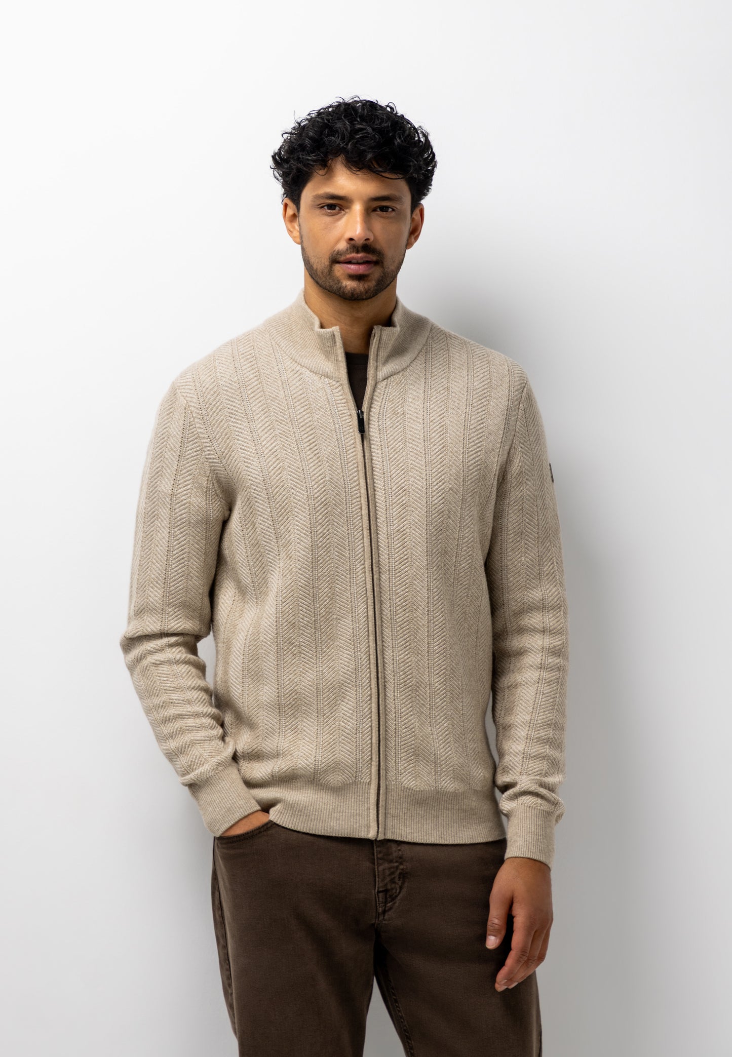 Zandkleurig visgraat gilet State of Art - 26047/1914