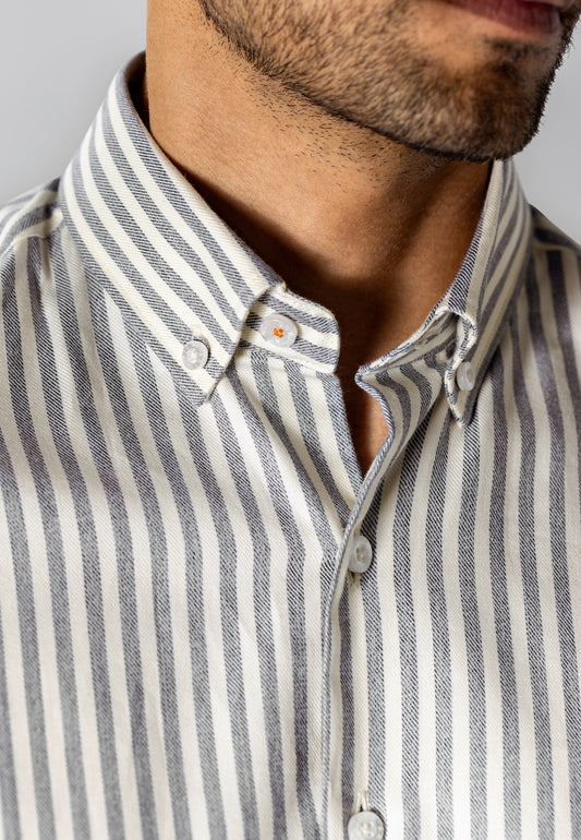 Blauwgrijs gestreept katoenen regular fit overhemd State of Art - 26293/5911