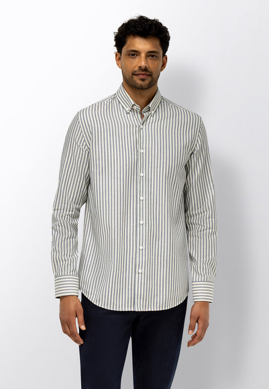 Blauwgrijs gestreept katoenen regular fit overhemd State of Art - 26293/5911