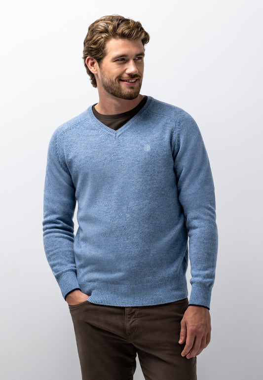 Lightblue lambswool V-neck pullover State of Art - 26001/5600