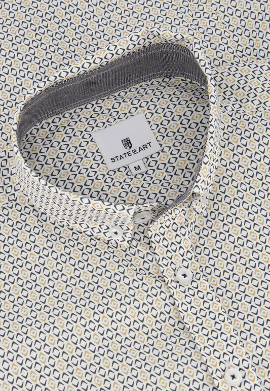 Ochre cotton regular fit shirt with print State of Art - 23221/1123