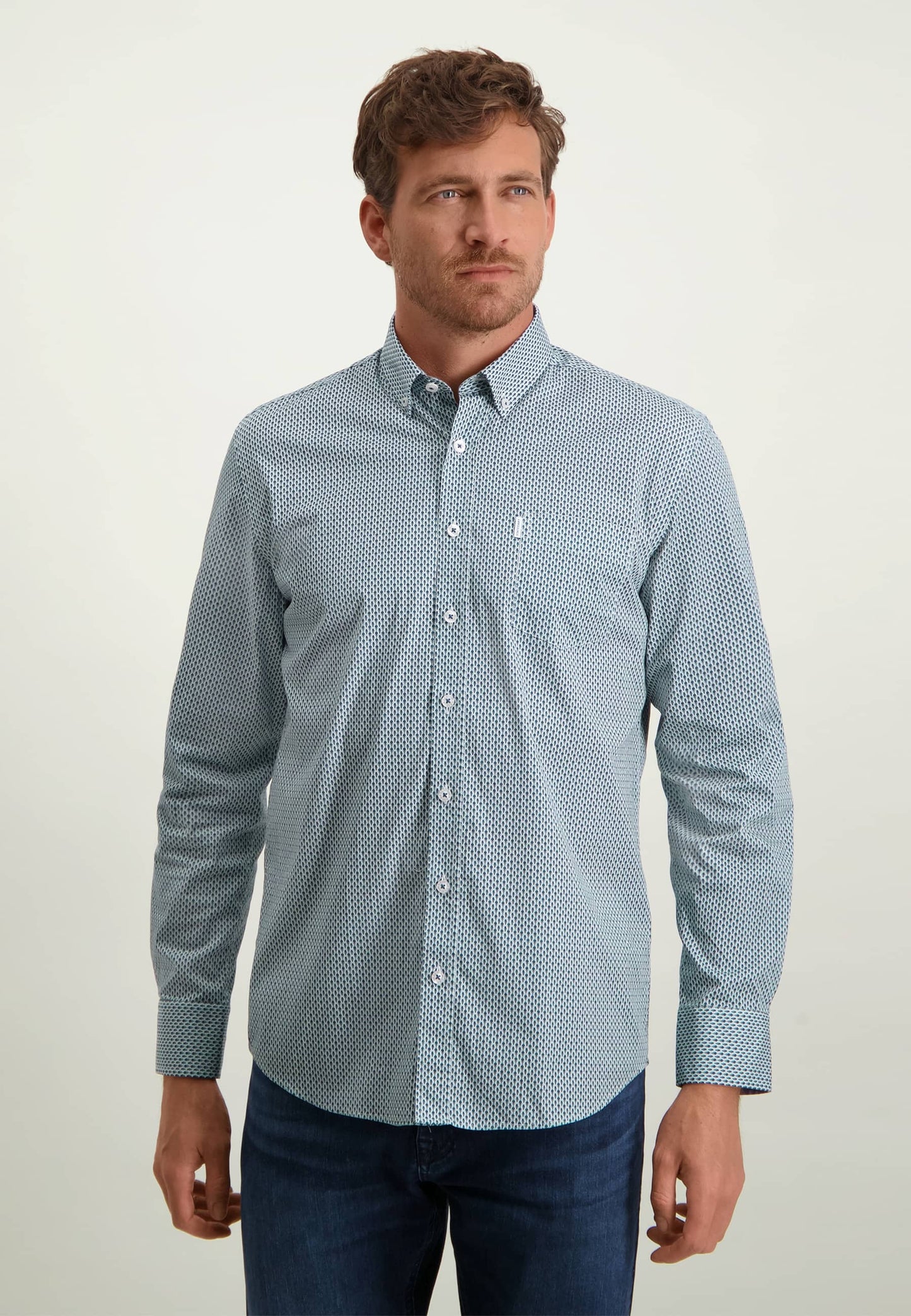 Blue grey cotton regular fit shirt with print State of Art - 23235/1156