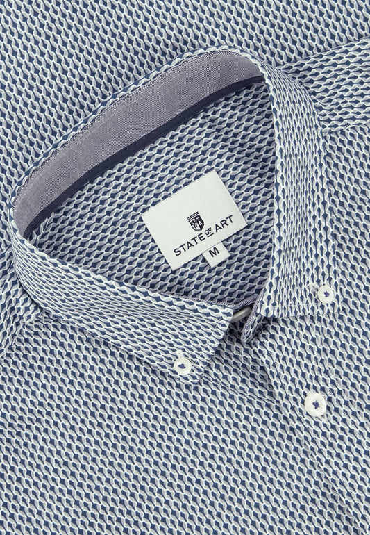  Blauwgrijs katoenen regular fit overhemd met print State of Art - 23235/1156 