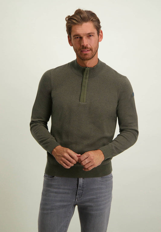 Khaki cotton half zip pullover State of Art - 23049/3837