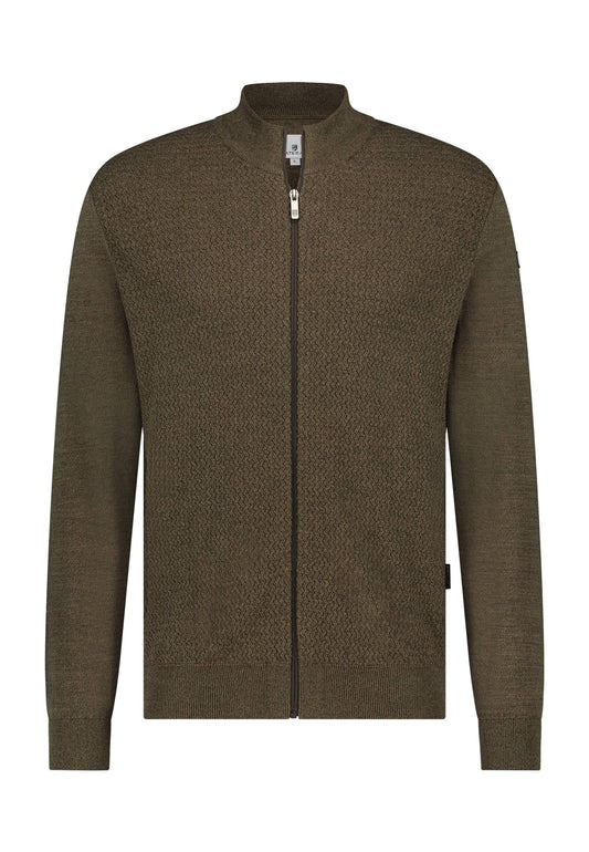 Khaki structured cotton full zip cardigan State of Art - 23033/3837