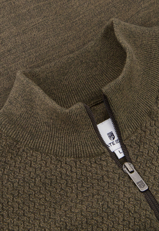 Khaki structured cotton full zip cardigan State of Art - 23033/3837