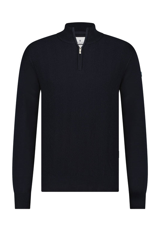 Navy structured cotton pullover with half zip State of Art - 23012/5900