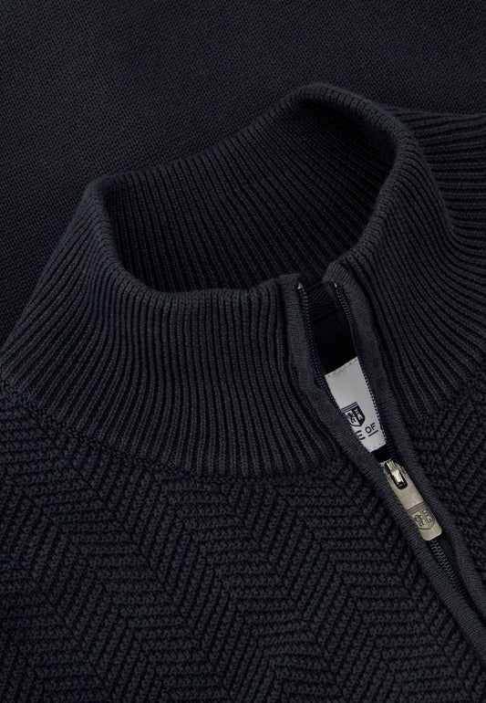 Navy structured cotton pullover with half zip State of Art - 23012/5900