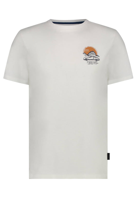 White cotton crew neck T-shirt with print State of Art -14373/1100