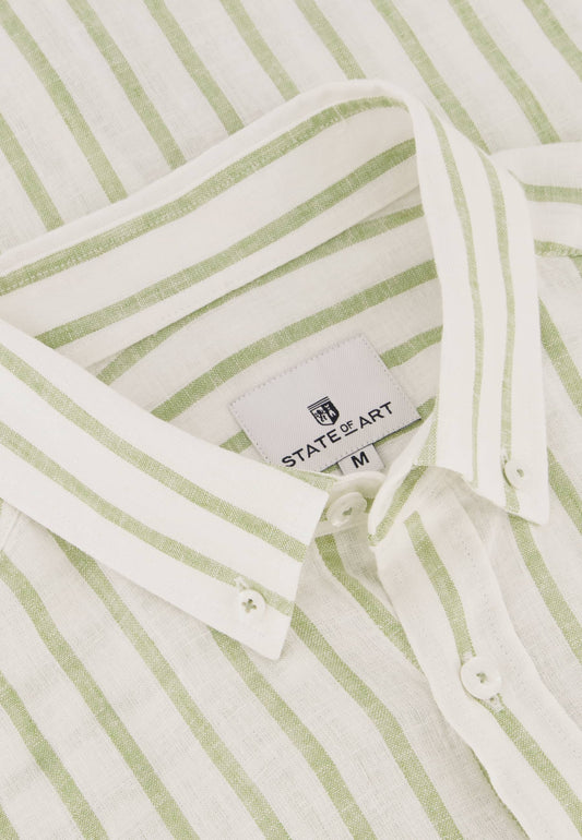 Green striped cotton linnen regular fit shirt State of Art - 14312/1131