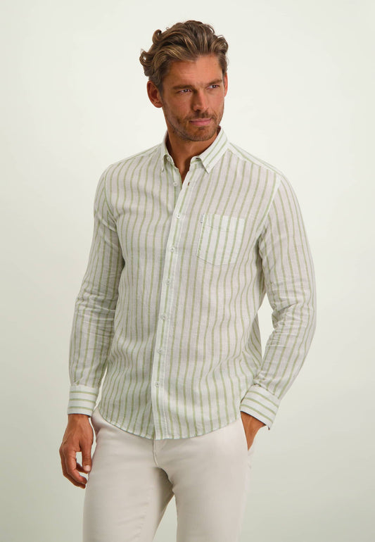 Green striped cotton linnen regular fit shirt State of Art - 14312/1131