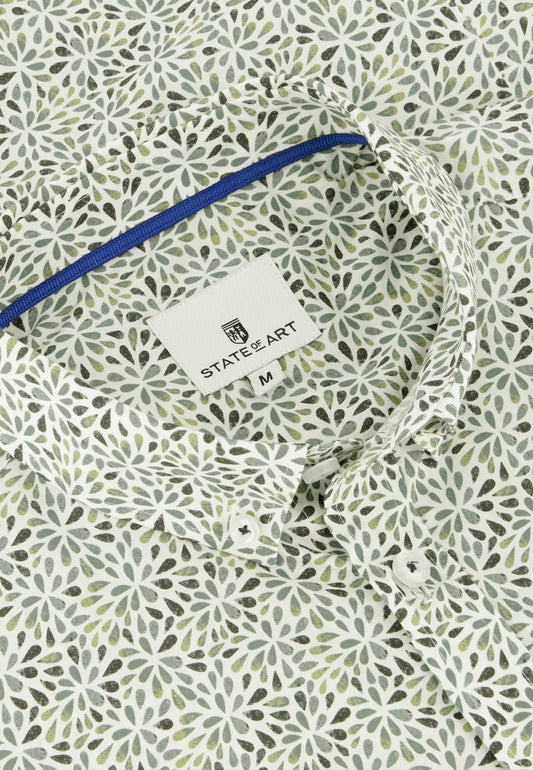 Blauw groene katoenen regular fit korte mouwen overhemd met print State of Art - 14219/1131