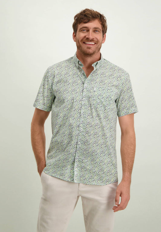 Blue green cotton regular fit short sleeve shirt with print State of Art - 14219/1131