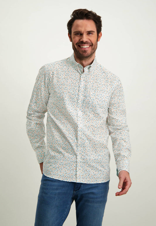 White cotton regular fit shirt with camel print State of Art - 14200/1154